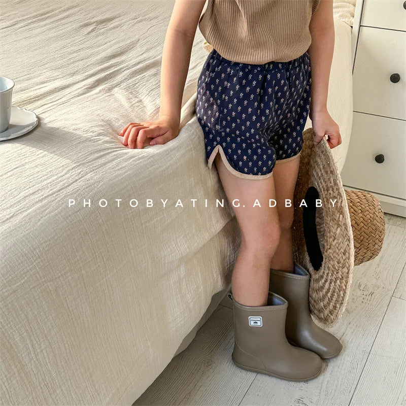 2025 Zomer Nieuwe Baby Meisjes Schattige Bloemen Shorts Kinderen Losse Katoenen Shorts Veelzijdige Kinderprint Casual Shorts Peuterkleding 4-6Y Unisex