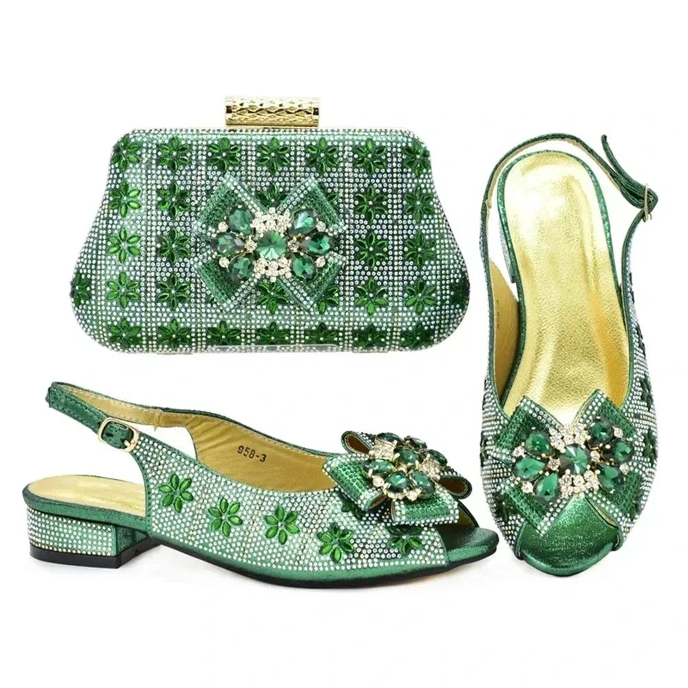 Italian Shoe and Bag Set 2025 Nigerian Women Party Shoes and Bag Set Decorated with Rhinestone Plus Size Shoes Luxury