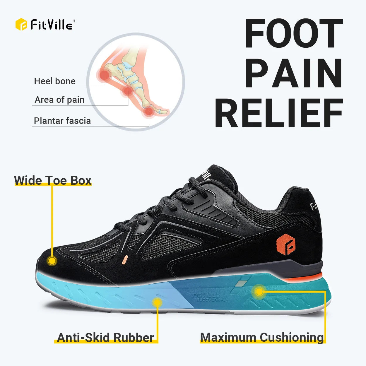 Men's Extra Wide, Lightweight & Non-Slip Running / Walking Shoes - Sneakers For Flat Feet, Arch Fit & Heel Pain Relieve