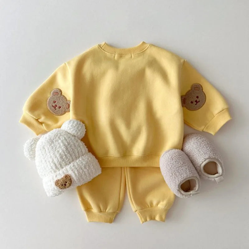 New Kids Clothing Set Bear Embroidery Girls Boys Track Suit O Neck Hoodie And Pants 2PCS Clothes Suit 1-6Y Unisex