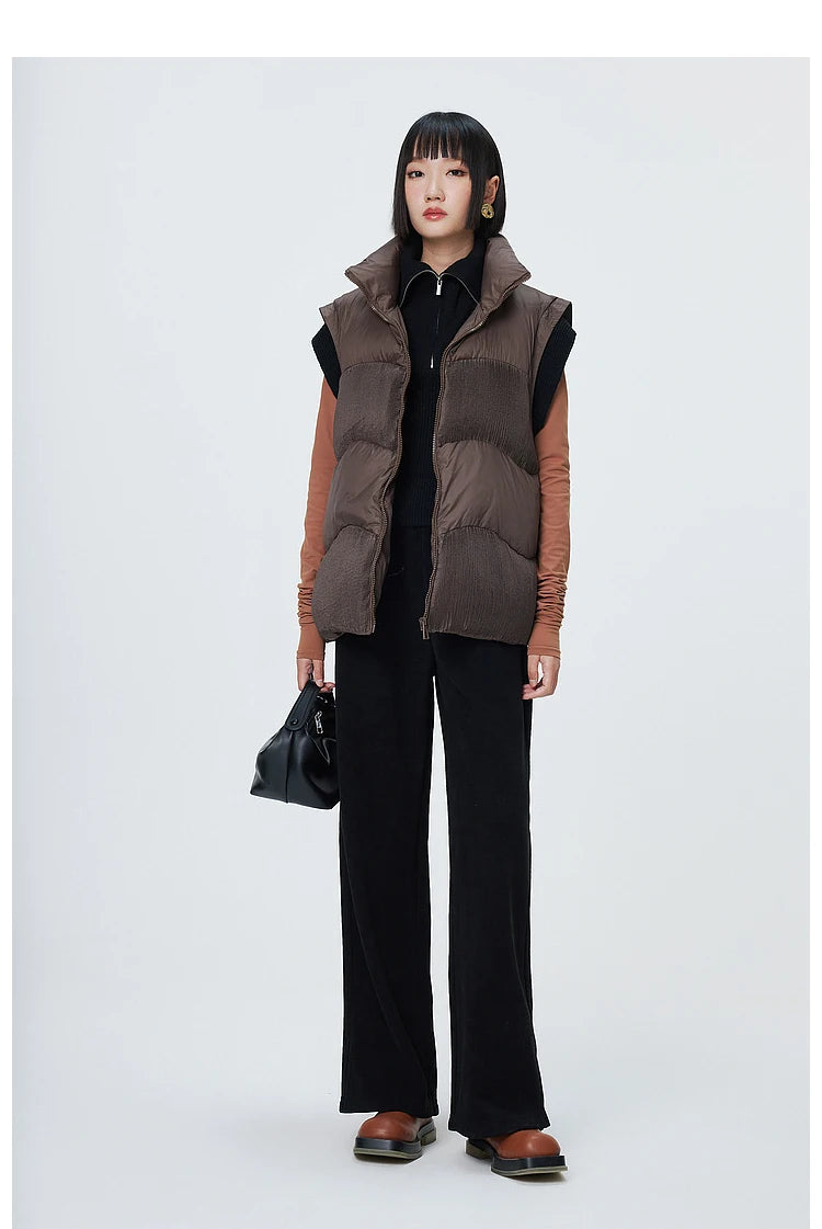 Women's Down Vest Loose Stand Collar, Solid Colour Duck Down, Sleeveless Jacket Basics Commuter For Ladies