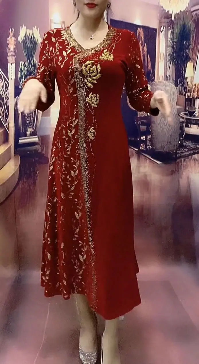 Elegante V-halsjurken met print voor woon-werkverkeer Lente Herfst Nieuwe A-lijn Dameskleding Lange mouwen Stijlvolle bloemenruiten Lange jurk