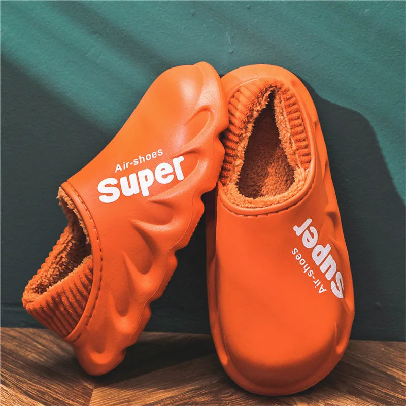 Unisex Winter Warm Cotton Slippers Indoor and Outdoor Waterproof Walking Shoes Fluffy Non-Slip Sandals For Women & Men