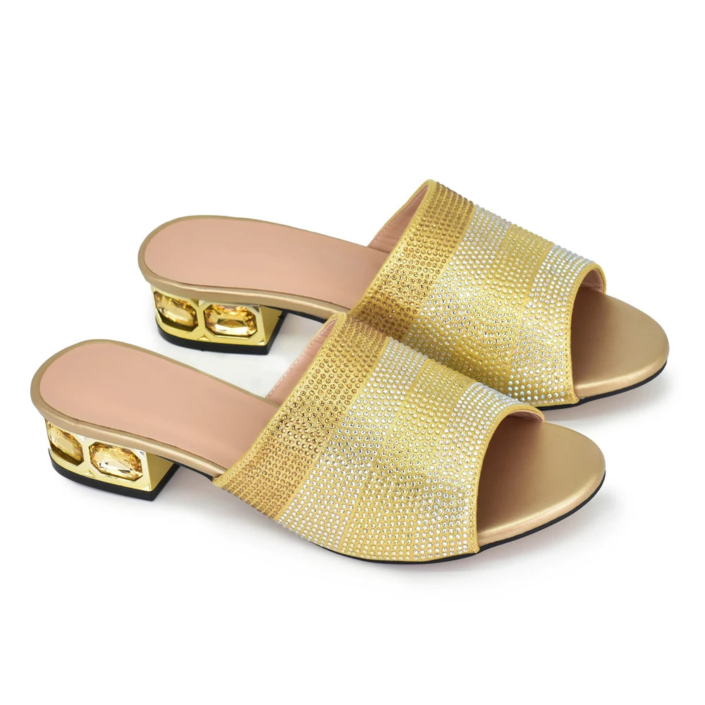 Women's Luxury Rhinestone Crystal Pumps 2024 New Fashion Slippers Sandals Party Low Heels Elegant Italian Women Shoes