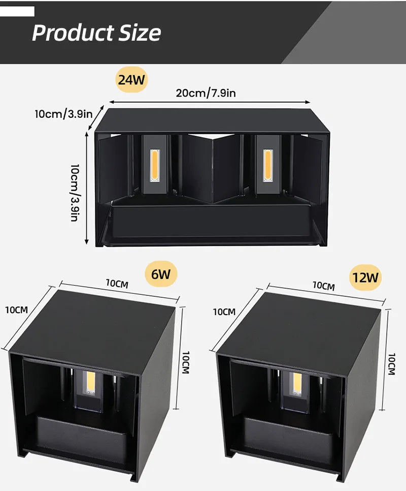 LED Wall Lamp Outdoor Waterproof IP65 Interior Wall Light Porch Garden Lights Living Room Street Corridor Stairs Lighting 24W