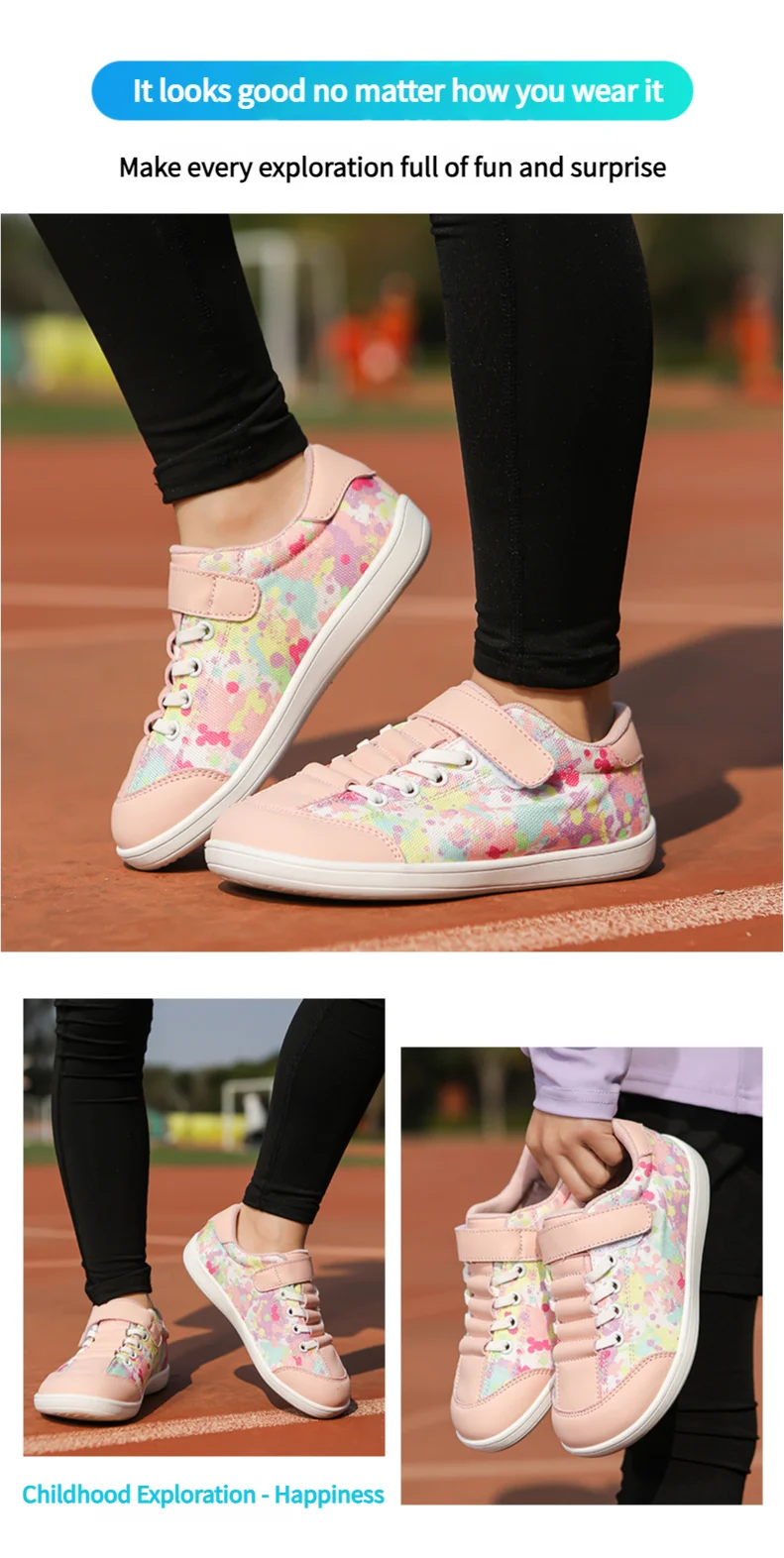 Blotevoetenschoenen voor kinderen, lichtgewicht ademende sneakers met brede neus voor sporten, hardlopen, tennis en buitenavonturen