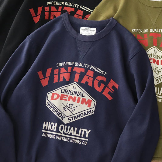 Herfst Nieuwe Amerikaanse Retro Zware 500g Letter Gedrukte Sweatshirts Herenmode 100% Katoen Gewassen Trui Casual Sportkleding