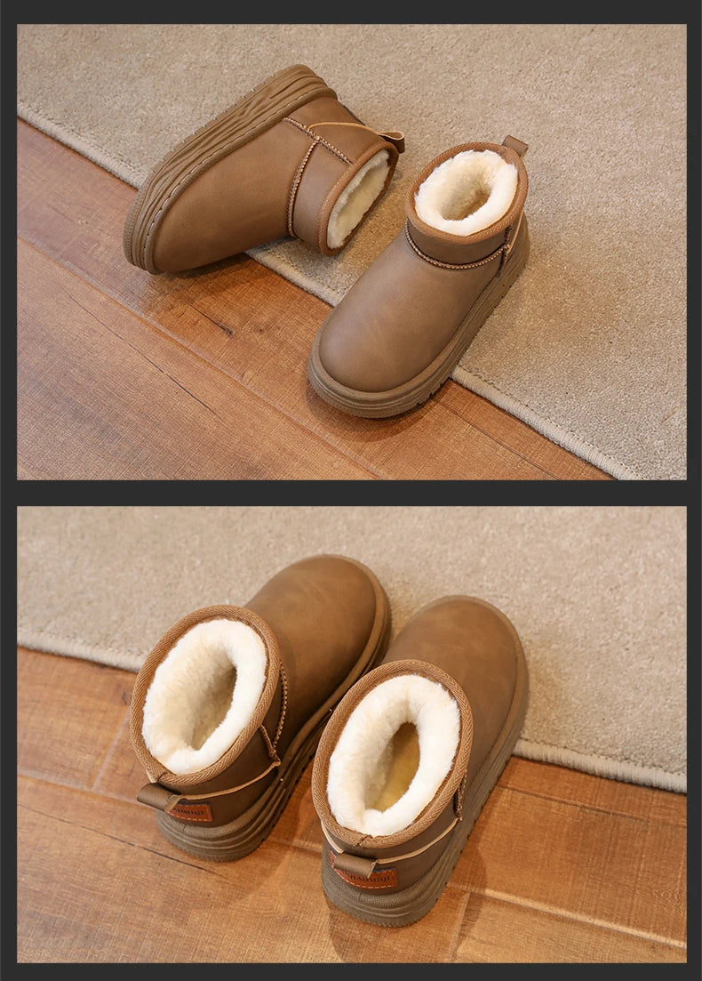 Kindersneeuwlaarzen met antislipbont en dikke zool voor meisjes, casual sportschoenen, damesmode, bruine enkellaarsjes, waterdicht en warm