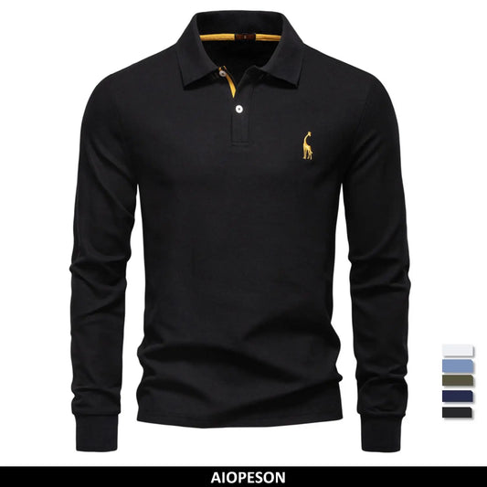 2025 Men's Business Casual Polo Shirt Solid Colour Long Sleeve Cotton Rich Blend Breathable Polos For Male