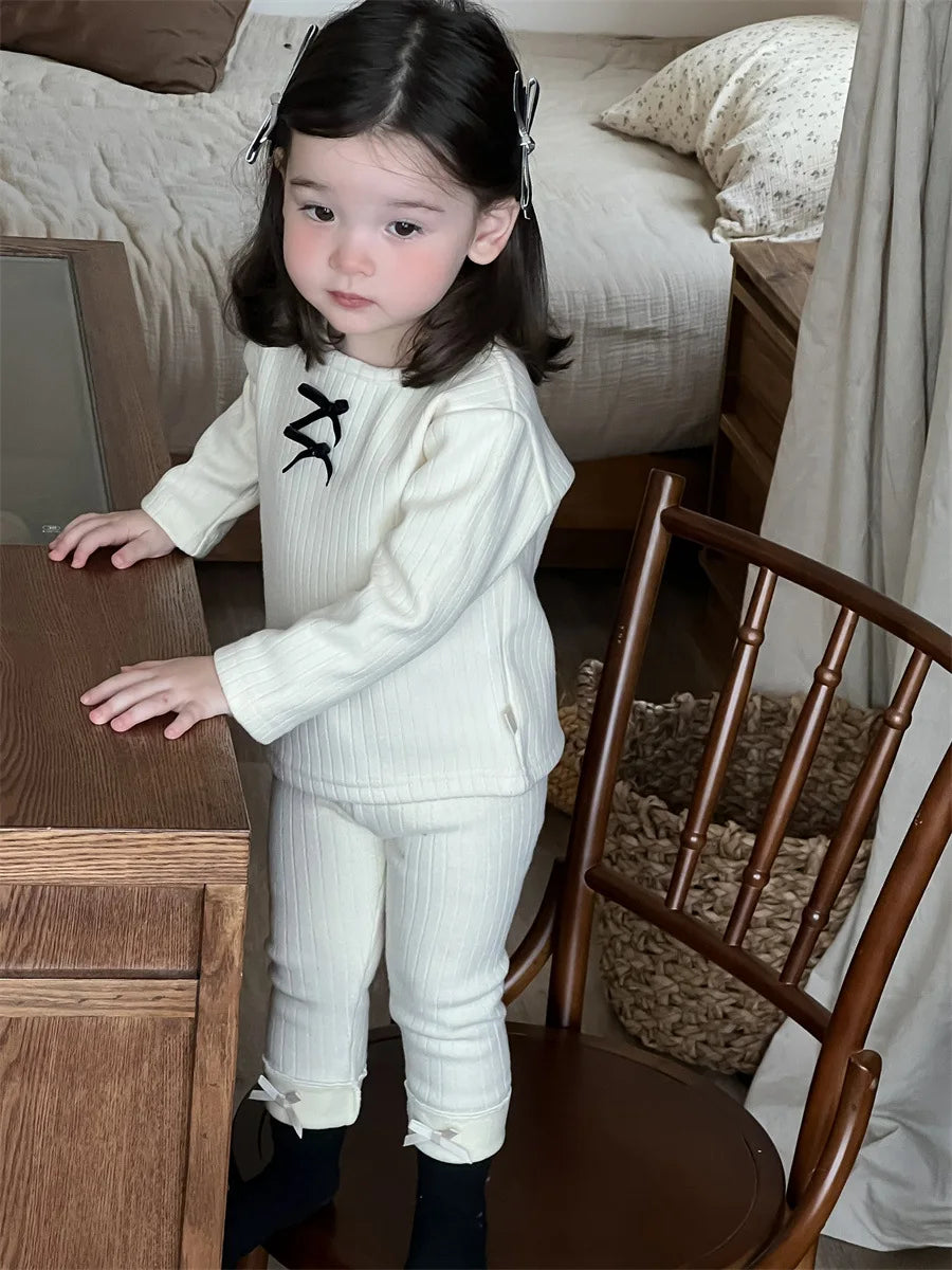 2025 Winter Nieuwe Baby Dikke Warme Kledingset Meisjes Strik Fleece Bottoming Shirts + Leggings 2 Stuks Pak Peuter Plus Fluwelen Kleding
