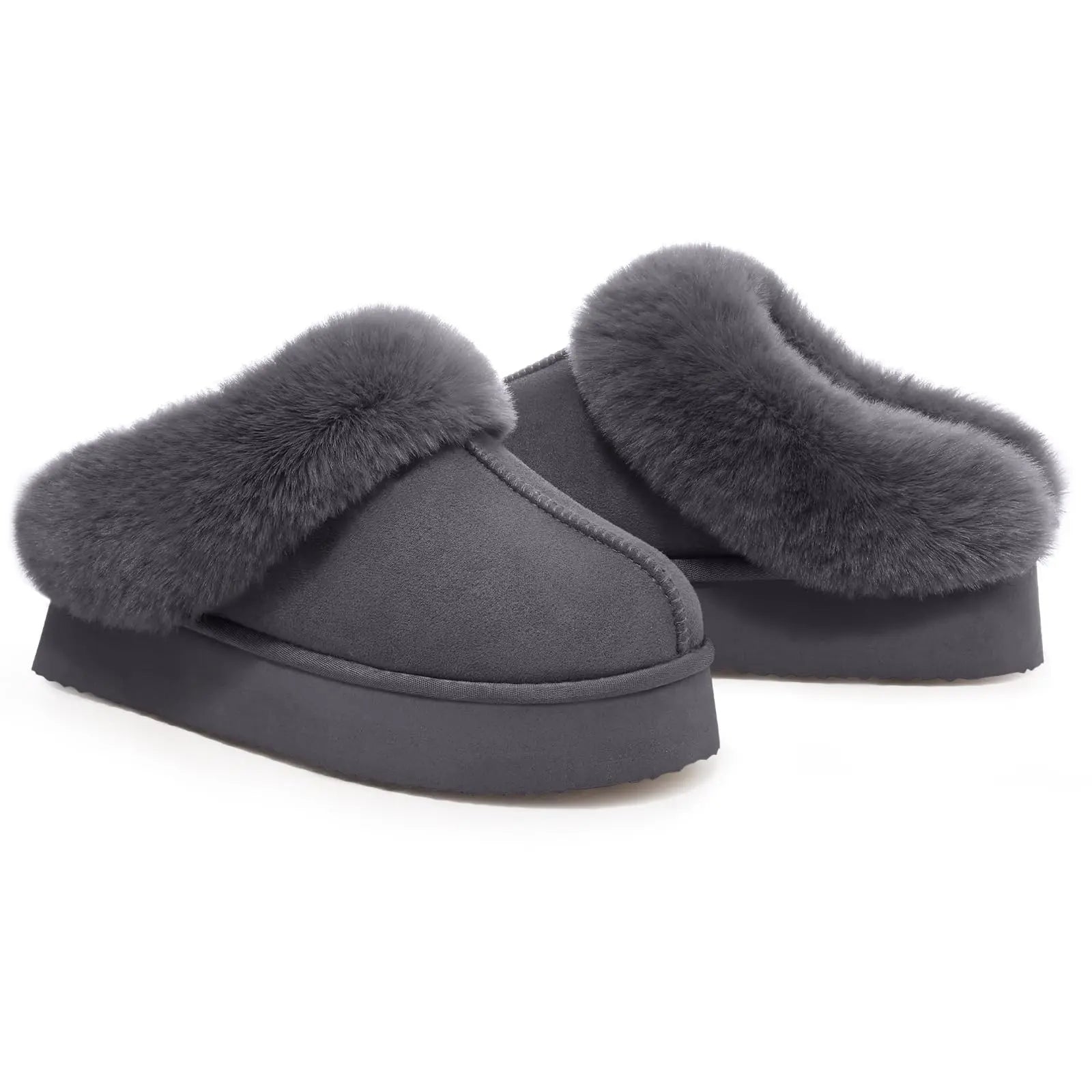 Women's Fashion Fur Winter Slippers With Thick Sole Fluffy Fuzzy Slippers and Anti-Slip Platform Slides Plush Shoes