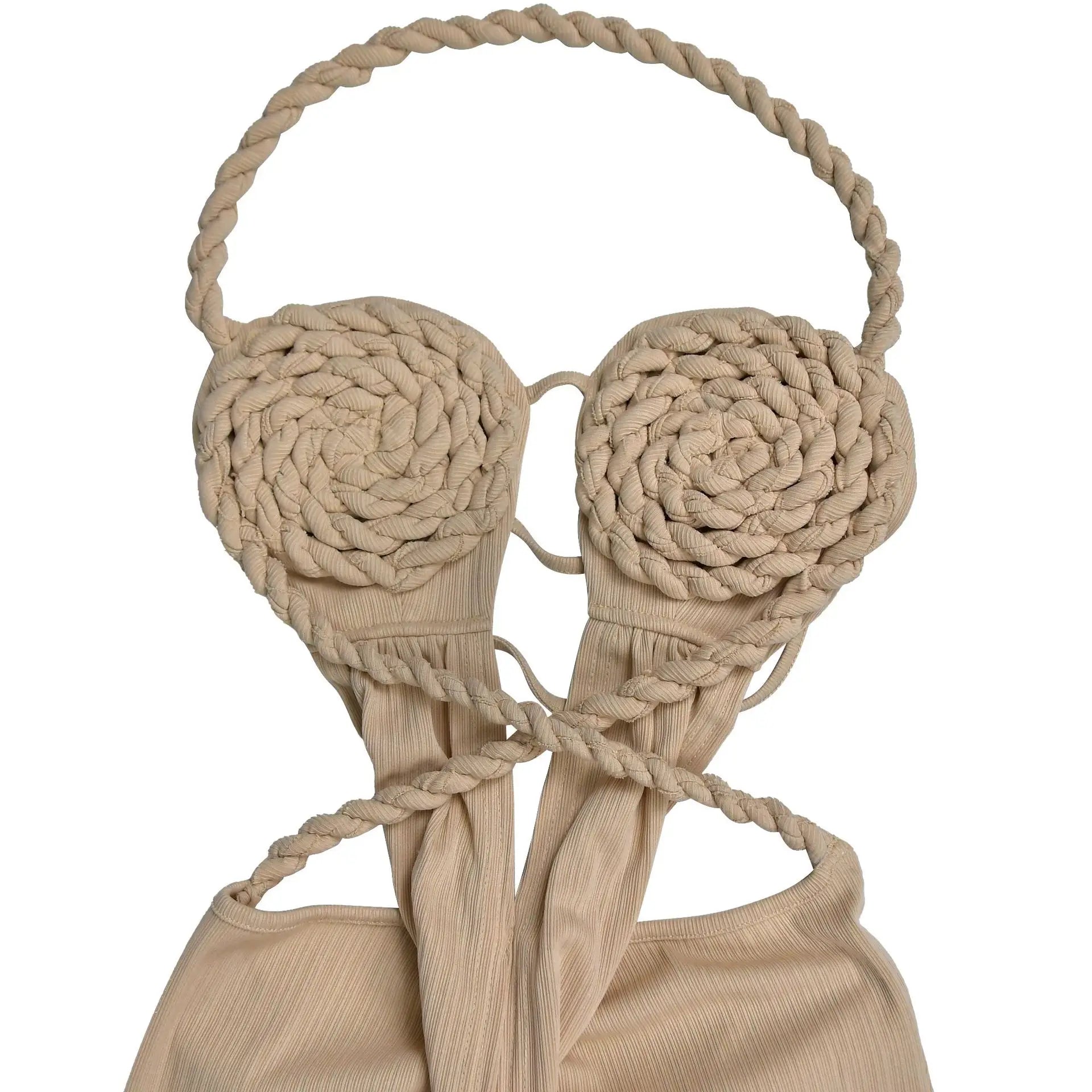 Bohemen gebreide dames maxi-jurk 2025 zomer halter vetersluiting rugloze split schede vestidos strandvakantie gewaad