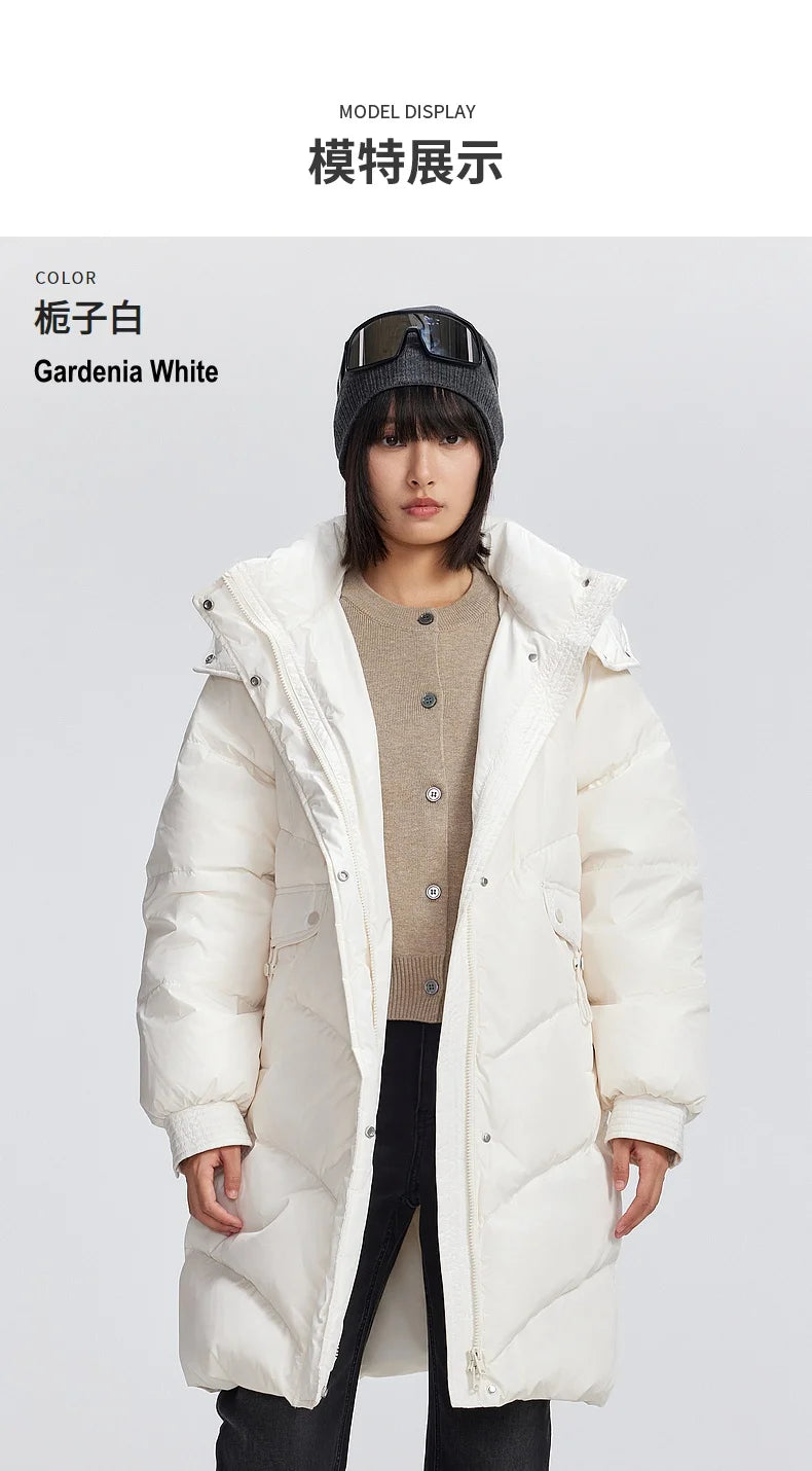Women's Winter Down Jacket Duck Down Detachable Hood Puffer Coats, Simple Korean Style Mid-Length  Jacket for Ladies