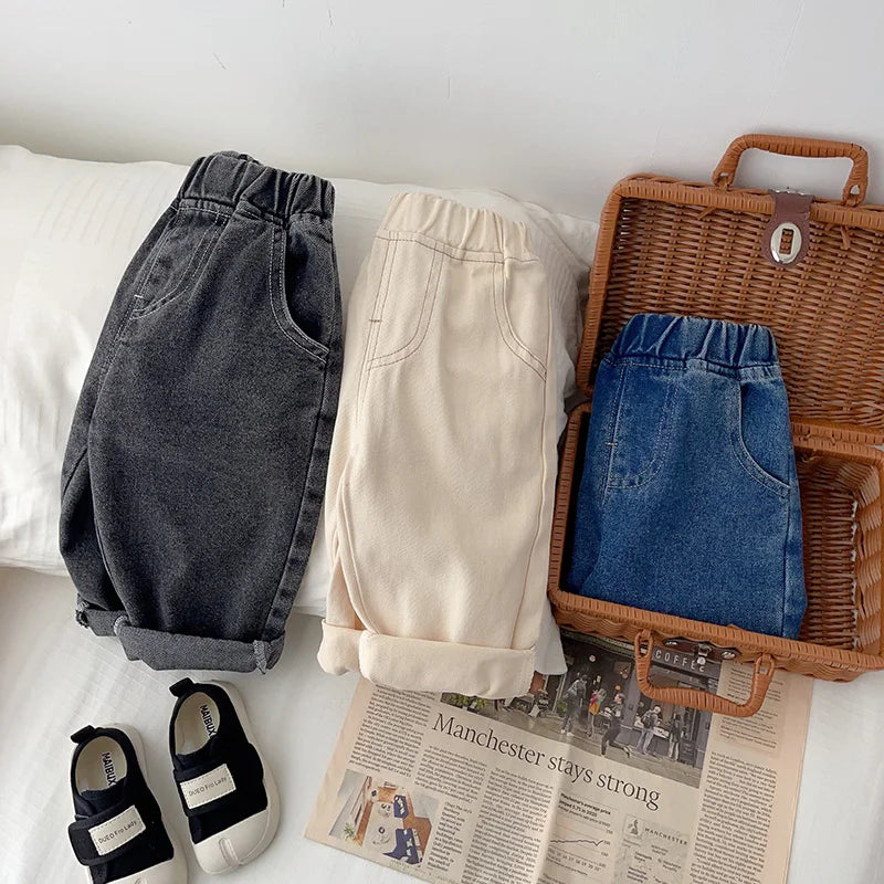 Baby Pants Solid Kids Jeans Casual Boys Denim Pants Soft Girls Fashion Trousers For Children 9M-5T Unisex