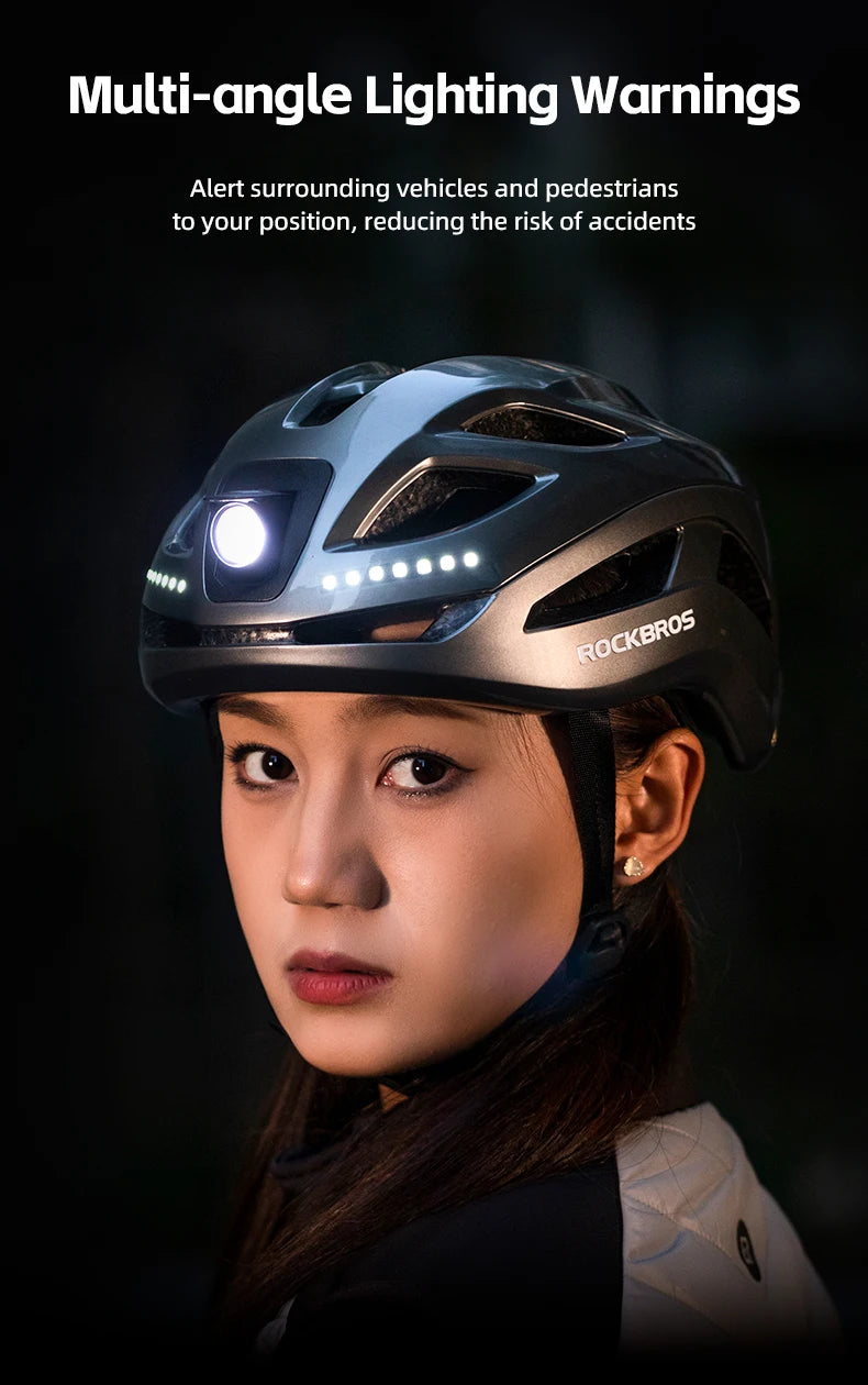 Cycling Light Helmet Type-C Charging Electric Bicycle Helmet Front Light Rear Light Warning Lamp Safety MTB Bike Helmet