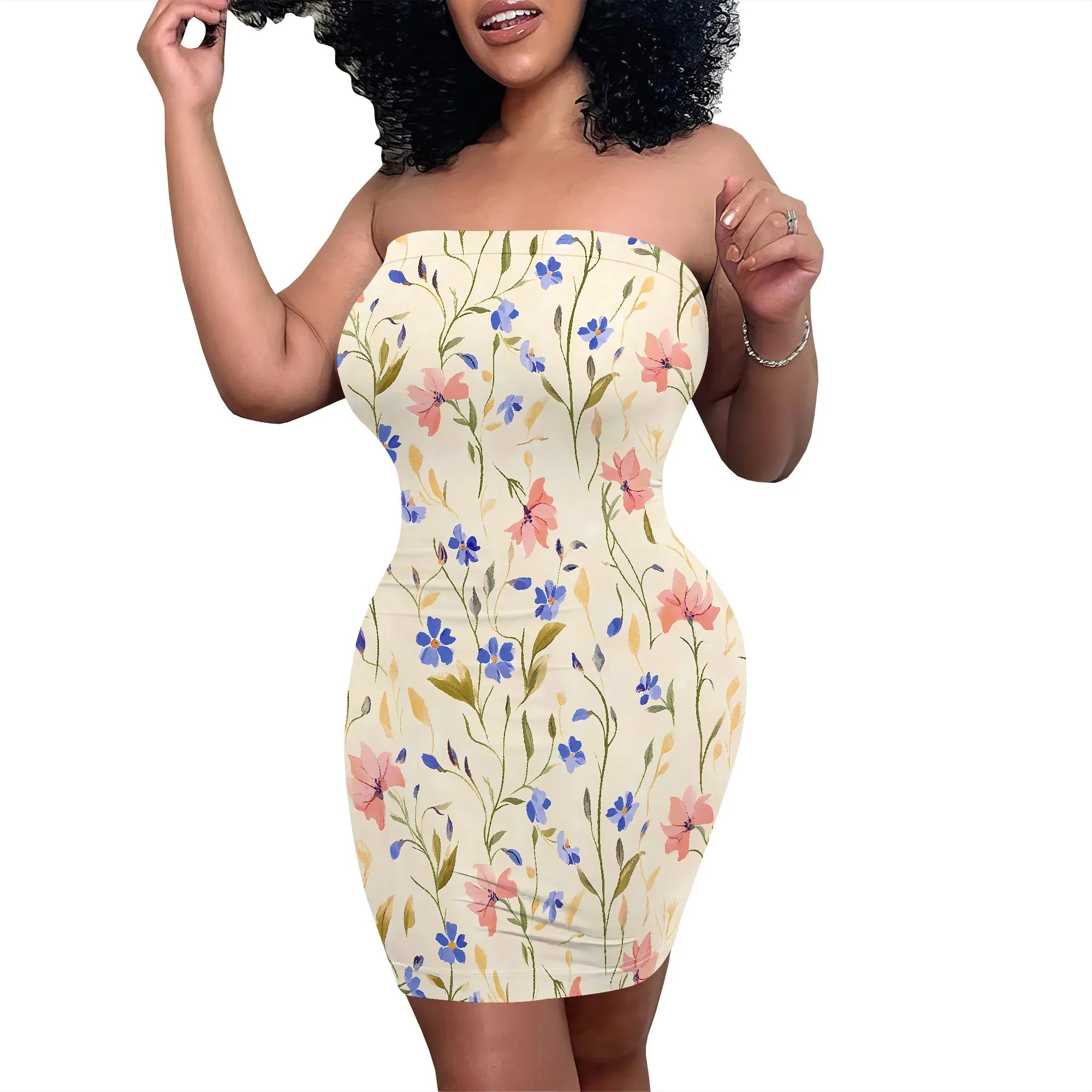 Women's Summer Casual Tube Top Sexy Strapless Bodycon Midi Drees Club Party Dresses