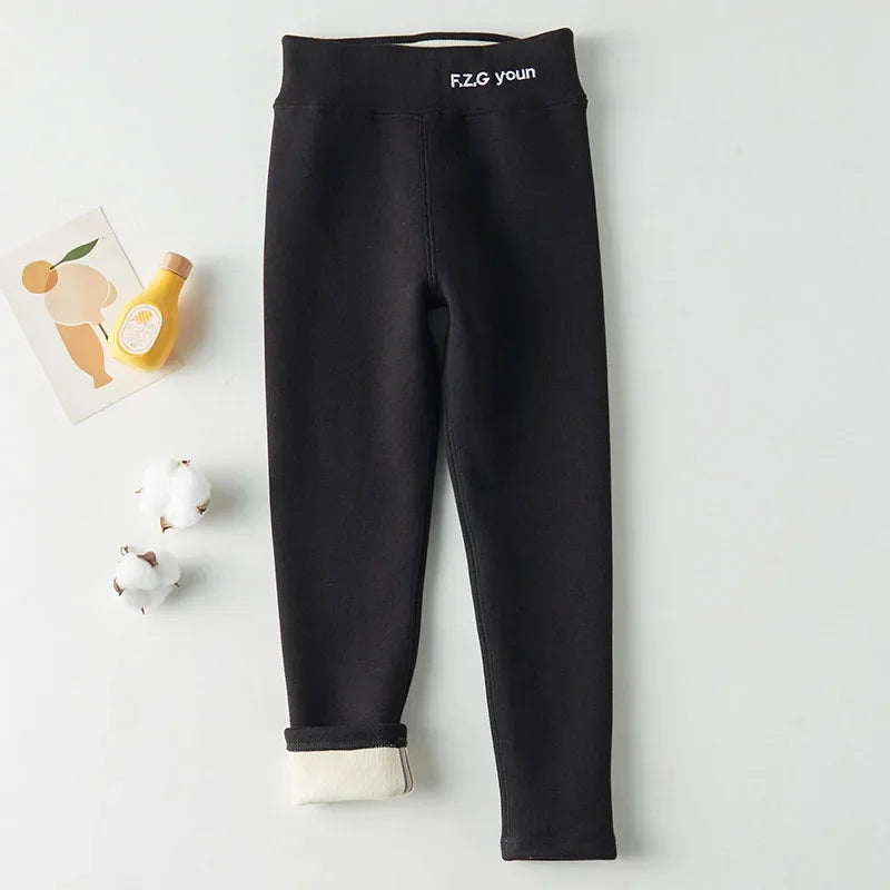 New Winter Girls Thickened Leggings Casual Slim Warm Pencil Pant Plus Velvet Stretch Children Trousers 4-6Y Girls