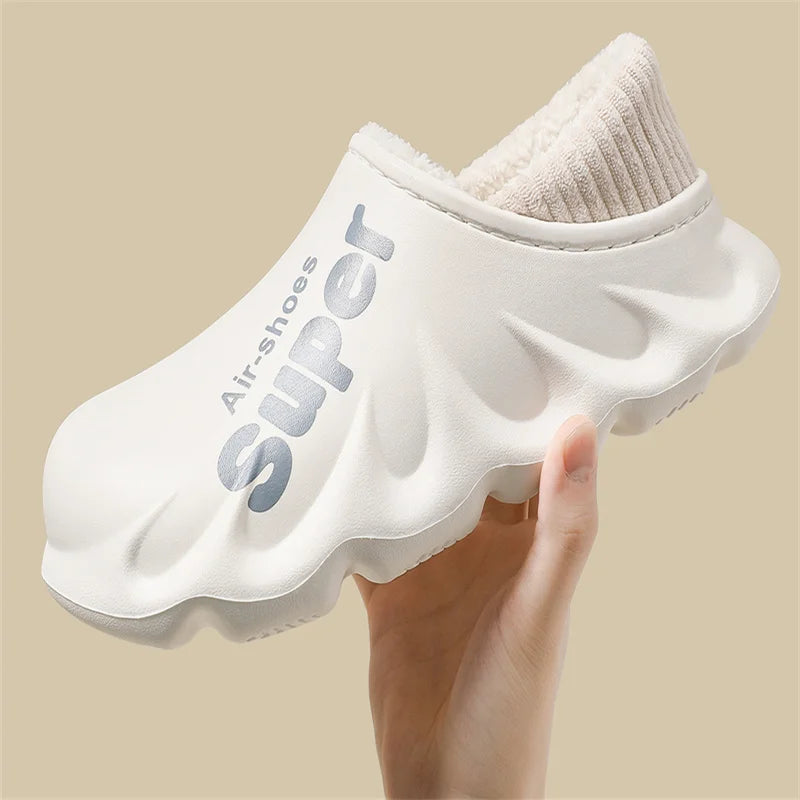 Unisex Winter Warm Cotton Slippers Indoor and Outdoor Waterproof Walking Shoes Fluffy Non-Slip Sandals For Women & Men