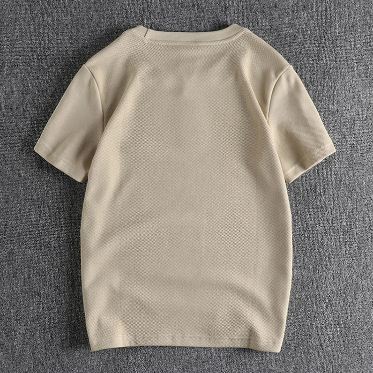 Zomer Nieuw Amerikaans Retro Waffle Microchapter T-shirt Herenmode Eenvoudig Gewassen Korte Mouw O-hals Casual Losse Jeugd Tops