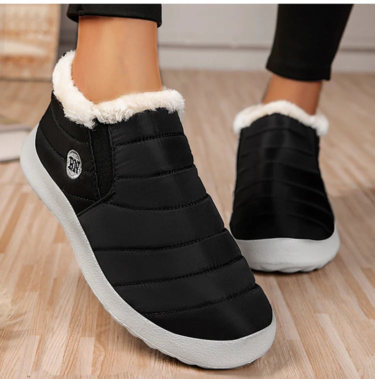 Winter Women Flats Warm Fur Black Ladies Shoes Round Toe Waterproof Shoes Sneakers Women Flat Zapatos De Mujer Shoes Woman
