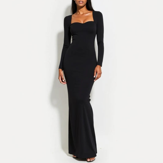 Damesjurken Winter Eenvoudig Elegant Effen Lange Mouw Sweetheart Hals Lange Wikkel Feestjurken