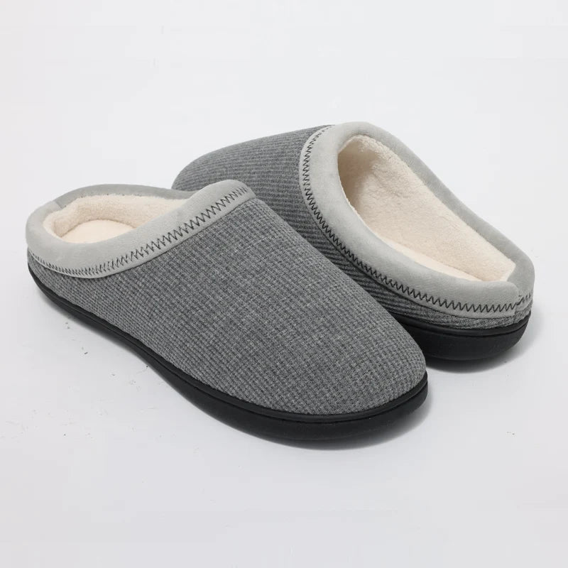 Men's Winter Warm Cotton Shoes Soft Memory Foam Casual Indoor Flat Slides Short Plush Male Fluffy Home Slippers