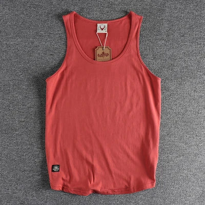 2023 Summer New American Retro Sleeveless O-neck Solid T-shirt Men's Fashion 100% Cotton Washed Old Casual Sports Vest Tops