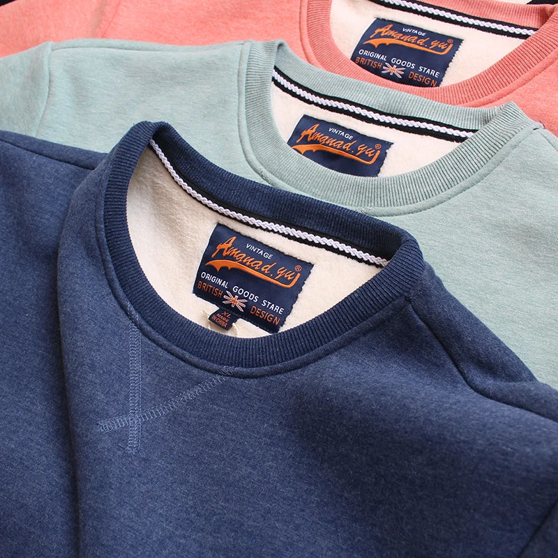 Herfst Winter Nieuwe Amerikaanse Eenvoudige Dikke Arctische Fleece Effen Kleur Sweatshirt Heren Puur Katoen Gewassen Pullover Casual Sportkleding