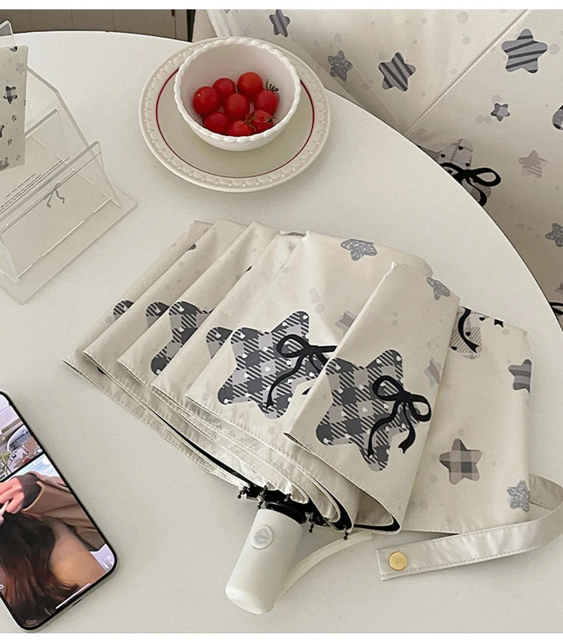 Automatic Fold Umbrella | All-Weather UV Sunshade | Ins Style Black Glue Design