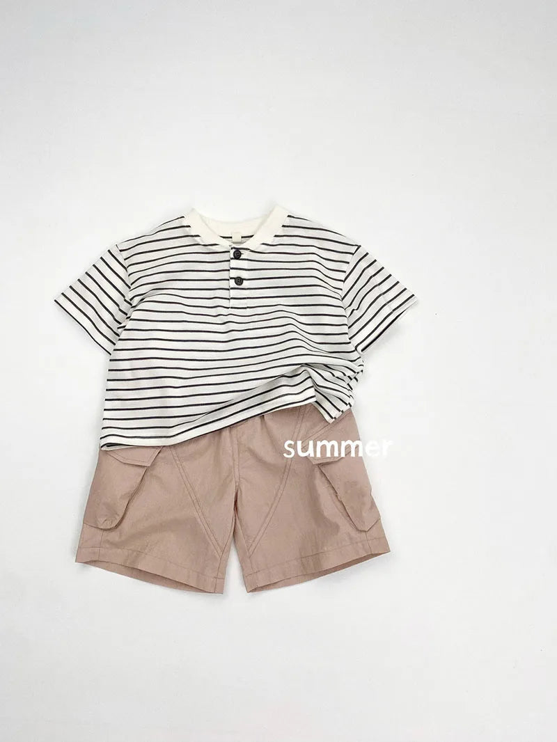 Zomer kinderoveralls schattige effen kleur zak jongens vijfkwart broek kinderen elastische taille meisjes werkkleding kort 1-6T unisex