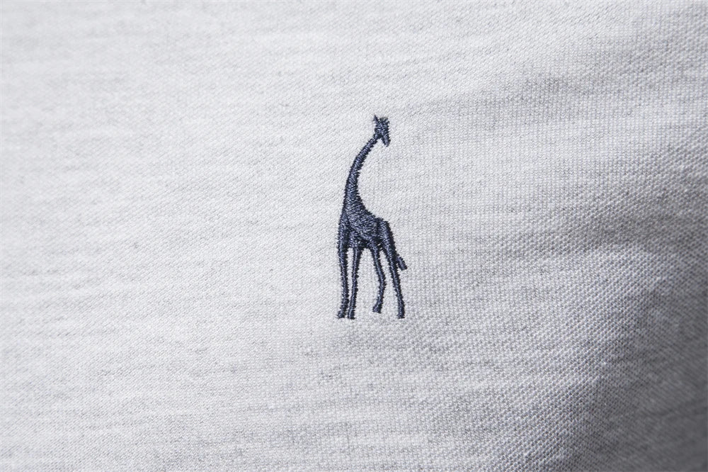 New Men's Deer Embroidery Polo Shirts Solid Colour Long Sleeve Social Business Male