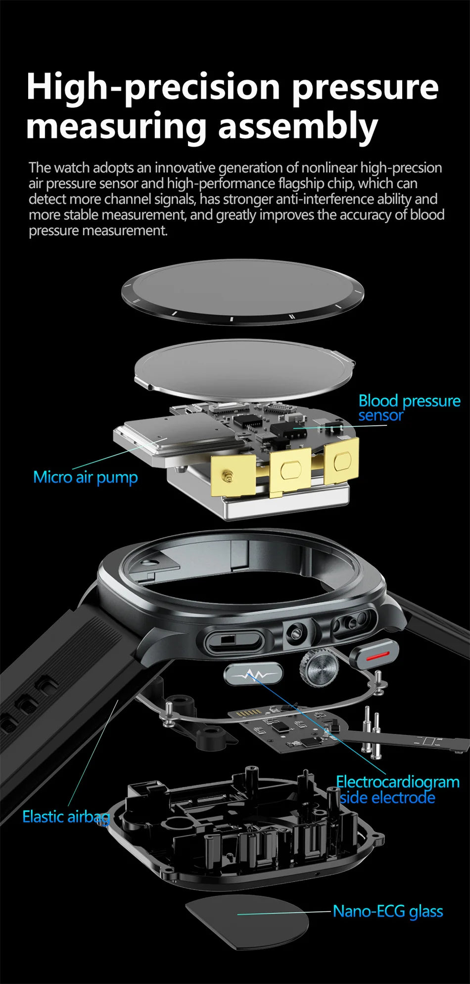 2025 Health track Smartwatch Air Pump Airbag True Blood Pressure Health Measure Smart Watch Men Women Blood oxygen BT Call