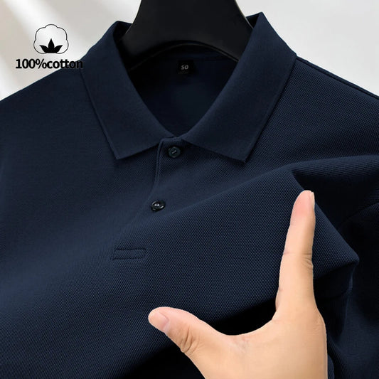 Men's 100% Cotton Polo Shirt, Four Seasons Universal Leisure Long Sleeve, Breathable Lapels T-shirt, Perfect and Durable for Golf Sports