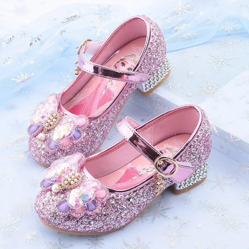 Kid fashion shoes Girls Sandals Frozen 2 Elsa Princess Shoes Little Girls Crystal Shoes Children High Heels Catwalk Show Shoes