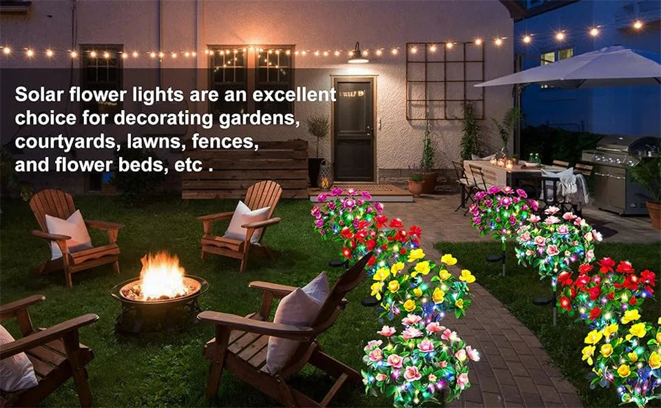 LED Solar Light Azalea Flowers Garden Lamp Home Decorative Light Landscape Orchid Rose LampYard Lawn Path Holiday Wedding Lights