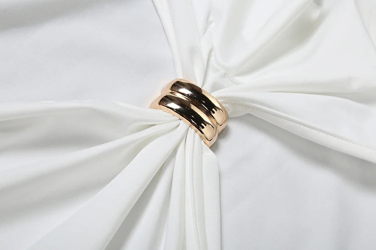 Metal Patchwork Women Fashion Tank Tops Summer Trend Ruched Turtleneck Beach Party Solid Simple Casual Elegant Outfits