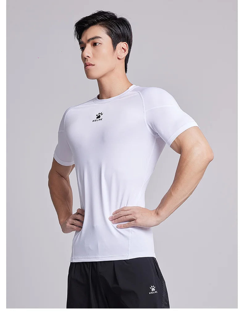 Fitness T-shirt Men's High Elasticity Breathable Tight Clothes Round Neck Basketball Running Training Short Sleeves