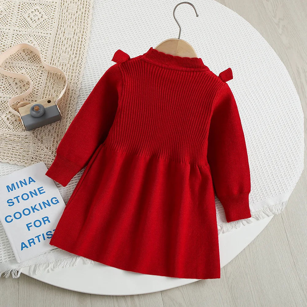Autumn Kids Knit Dress Cute Solid Colour Girls Sweater Thin Children Clothes Baby Princess Dress 9M-5T Girls