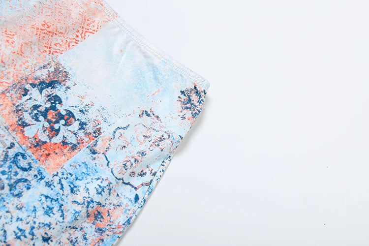 Colourful Fashion Print 2 Piece Set Women Sexy Backless Camisole + Mesh Patchwork Long Skirts Vacation Streetwear Outfits