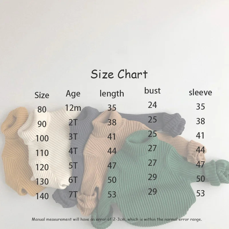 Kids Sweaters Solid Girls Sweater Brief Boys Pullover Turtleneck Knitwear For Children 1-7Y Unisex