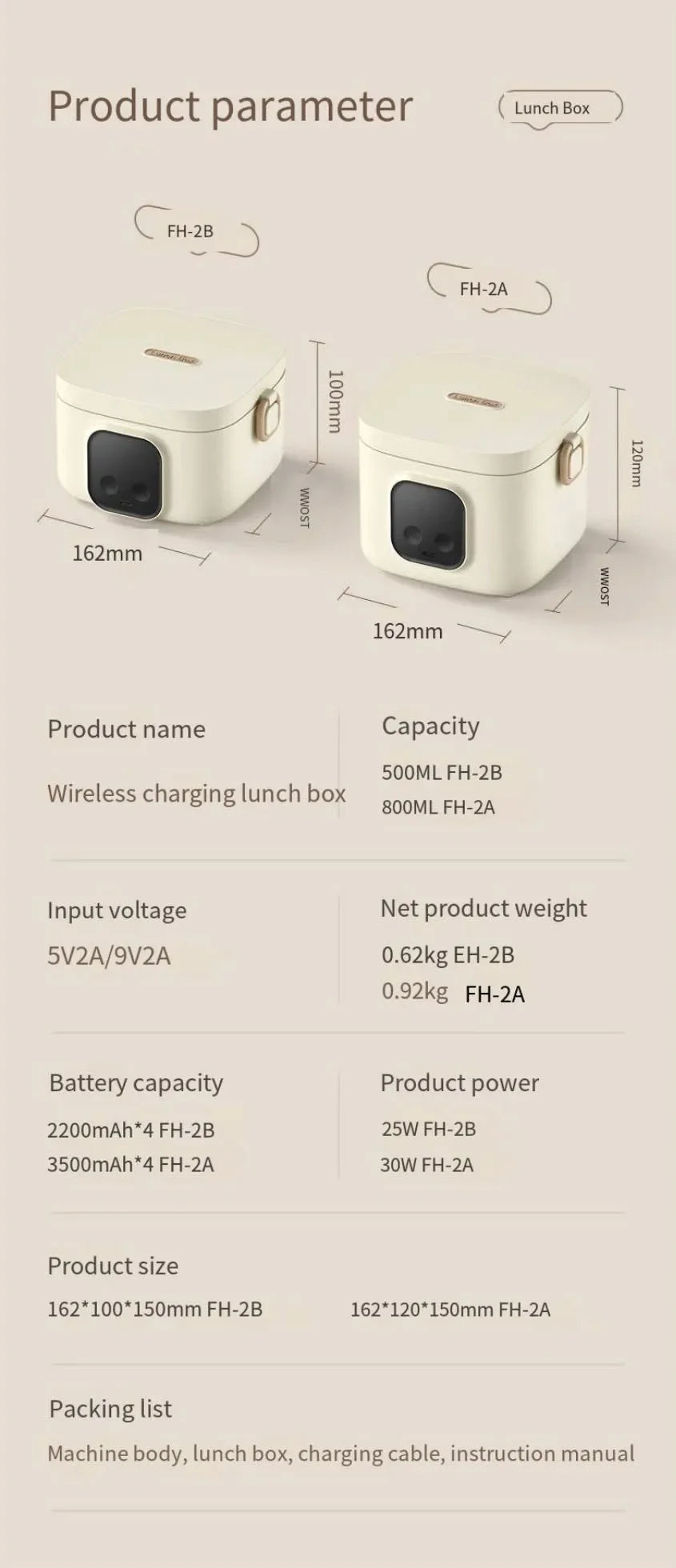 Portable Wireless Water-Free Heating Lunch Box Small Capacity for Baby Camping Trips LCD Display Rechargeable Electric Lunch Box