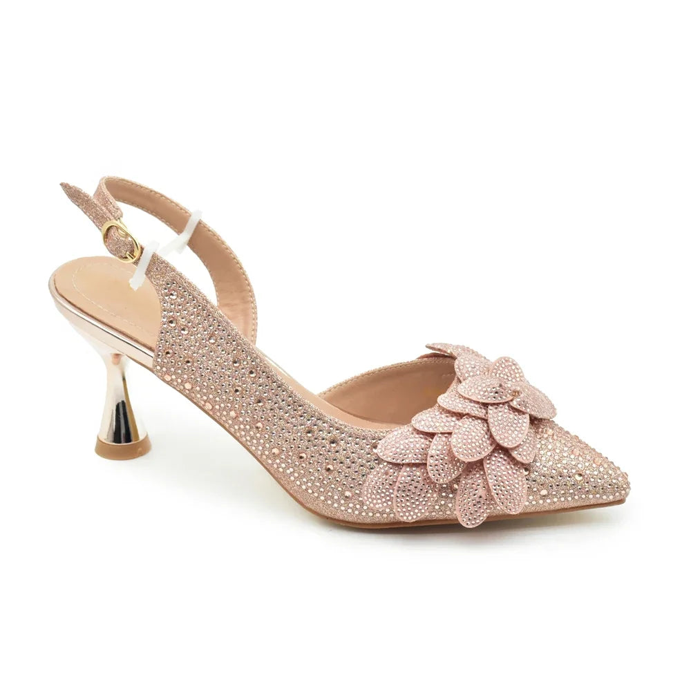 New Pointed Toe Heels with Small Bag Nigeria Fashion Party Women's Shoes and Bags Decorated with Rhinestone Wedding Shoes Bride