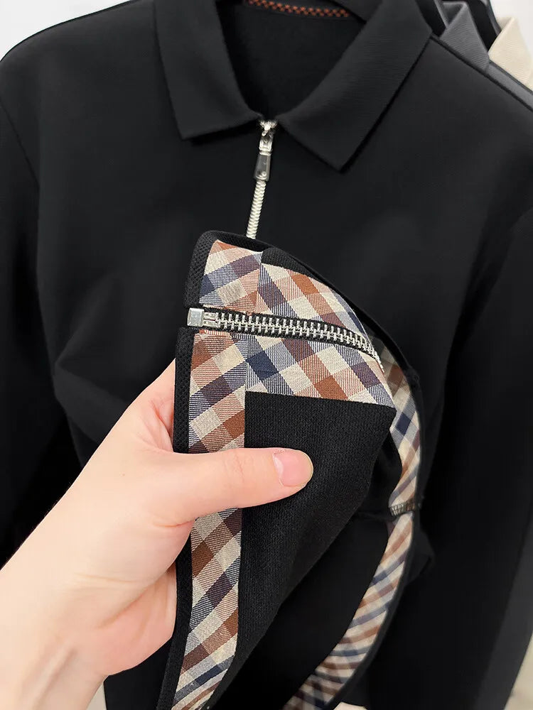 Men's Solid Colour Business Casual Autumn and Winter Jacket, Suitable For Daily Commuting, Stretchy Knitted Zip-Up Male Cardigan