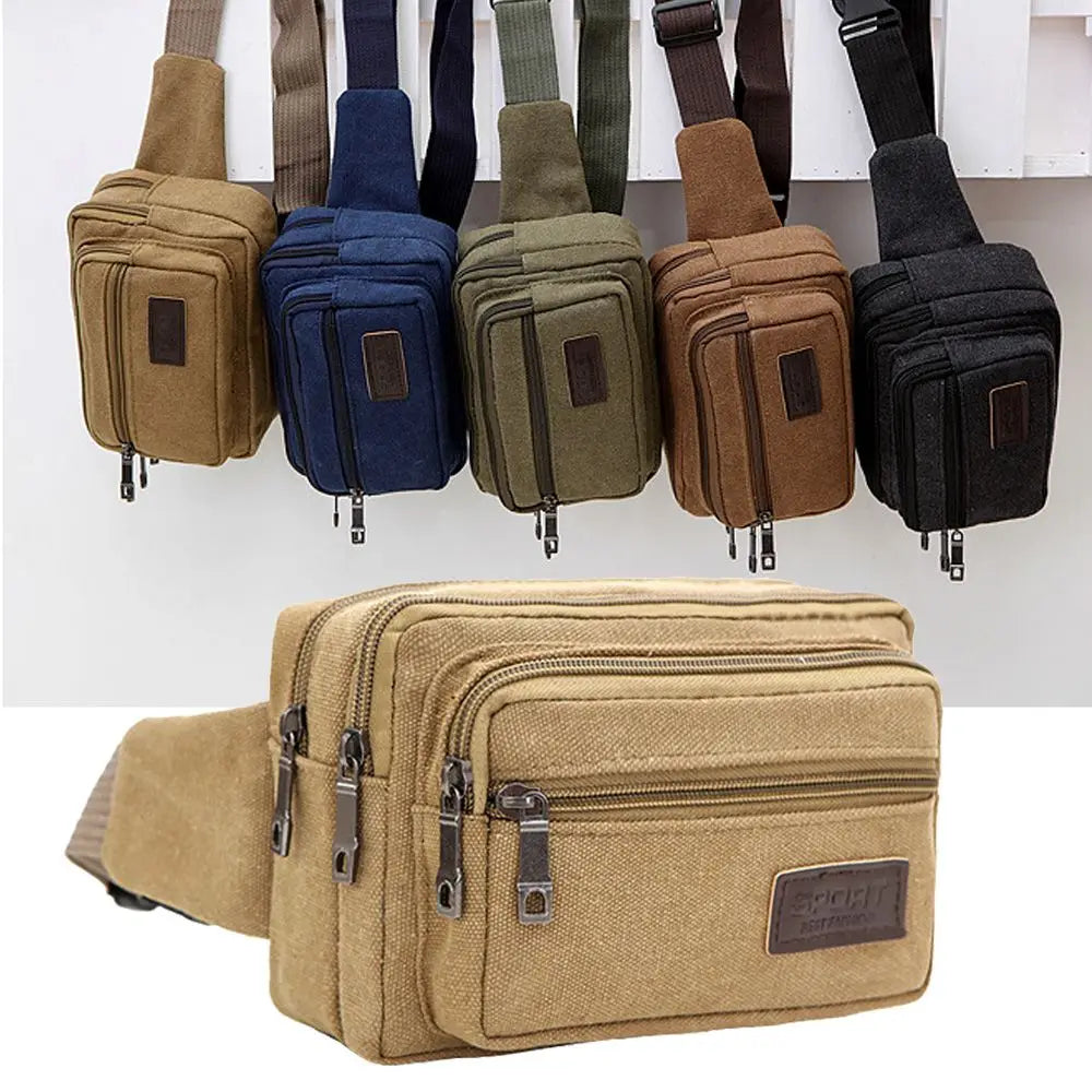 Men’s Canvas Waist Bag – Multifunction Fanny Pack Belt Bag for Travel, Outdoor Sports & Everyday Use