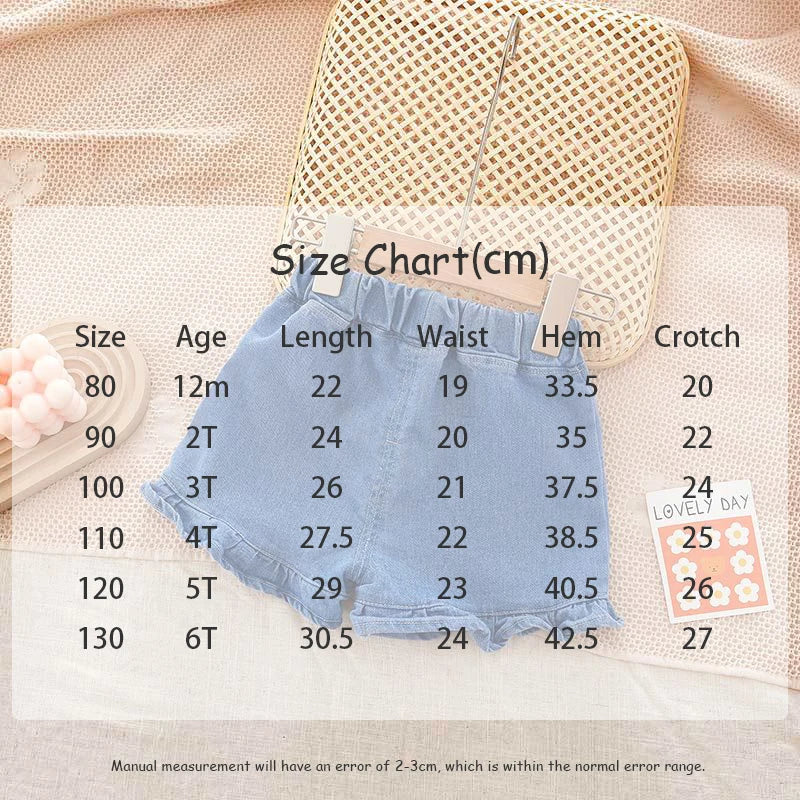 Summer Kid's Pants Fashion Girls New Denim Ruffle Shorts Children's Wear Teenage Girl Jeans 4-6Y