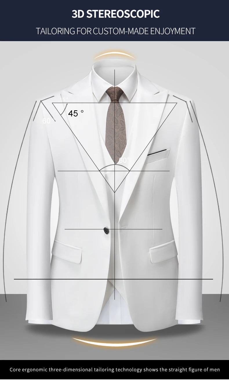 Men's Italian Business Gentleman Slim Suit, Groom Wedding Blazers, Italian Costume - Sizes M to 5XL