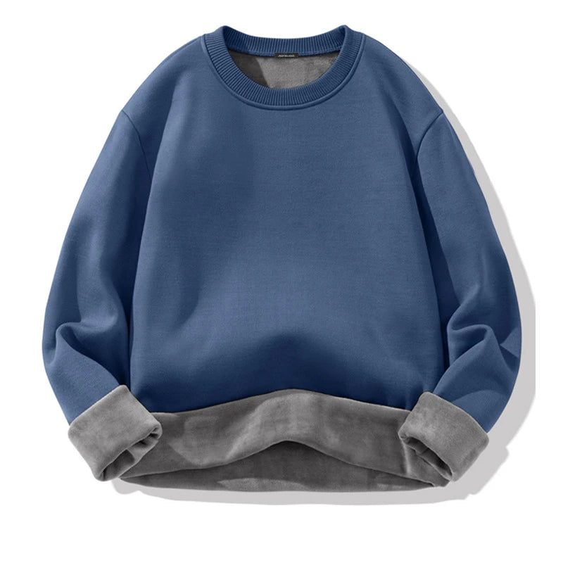 Plüschiger Herren-Strickpullover mit Rollkragen und samtgepolstertem, festem, warmem Pullover, dicker Boden, lässiger Pullover mit O-Ausschnitt