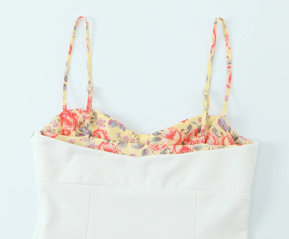 White Print Camisole Sexy Adjustable Spaghetti Straps Chic Party Summer Crop Top Streetwear for Women Short Length Polyester