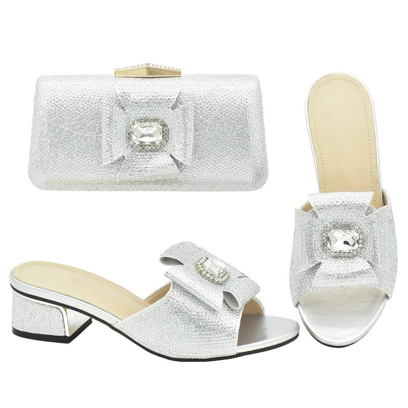 2025 Italian Shoes and Bags Matching Set with Rhinestone Bride Wedding Set African Party Shoes for Women