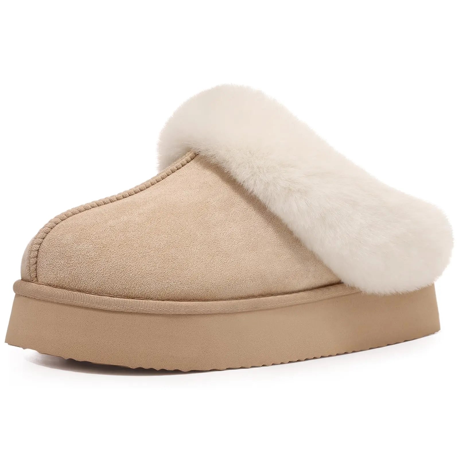 Women's Fashion Fur Winter Slippers With Thick Sole Fluffy Fuzzy Slippers and Anti-Slip Platform Slides Plush Shoes